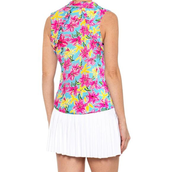 NWT Gottex Women's Floral Moisture wicking UPF 50 Ruffle Golf Tennis Tank Top - Picture 2 of 5